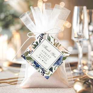 Navy Blue Floral Pattern Watercolor Wedding Favour Tags