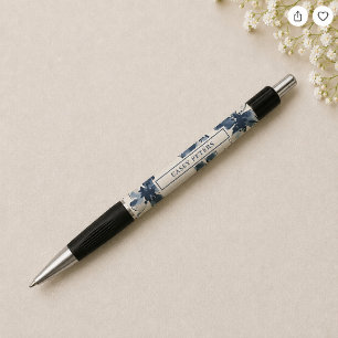 Navy Blue Floral Personalized Writing Pen
