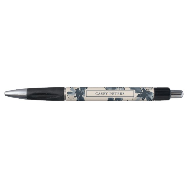 Navy Blue Floral Personalized Writing Pen (Front)