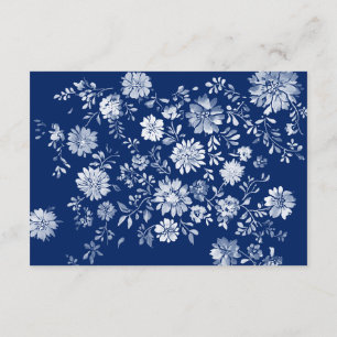Navy Blue Floral QR Code Wedding Details Card