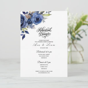Navy blue Floral Rehearsal Dinner Invite