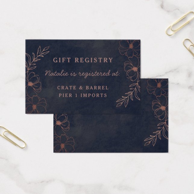Navy Blue Floral Shower Gift Registry Insert Card (Office)