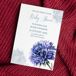 Navy blue floral simple boy baby shower  invitation