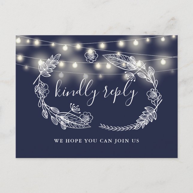 Navy Blue Floral Song Request RSVP Card (Front)