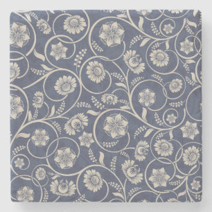 Navy Blue Floral Stone Coaster