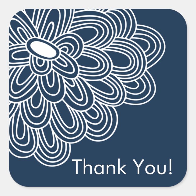 Navy Blue Floral Thank You Bridal Shower Favour Square Sticker (Front)