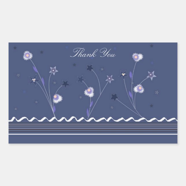 Navy Blue Floral Thank You Sticker (Front)
