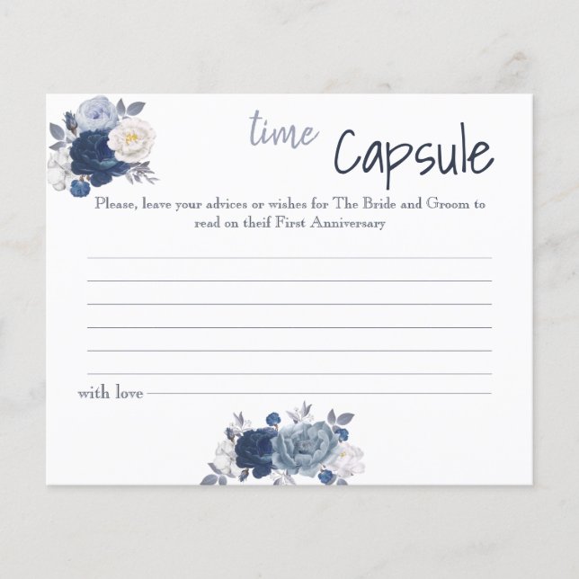 Navy Blue Floral Time Capsule Advice Card (Front)