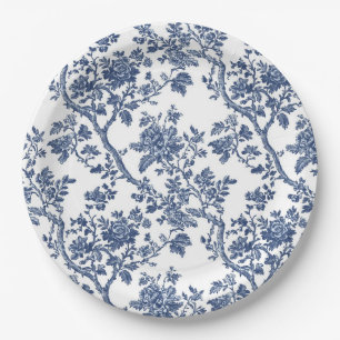 Navy Blue Floral Vine Party Paper Plates