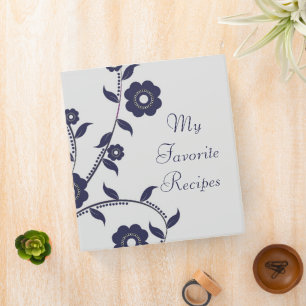 Navy Blue Floral Vine Recipe Binder