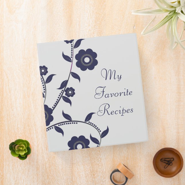 Navy Blue Floral Vine Recipe Binder (In Situ)