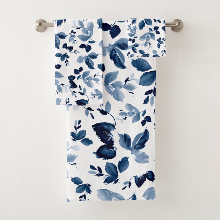 Navy Blue Floral Watercolor Bath Towel Zazzle.ca