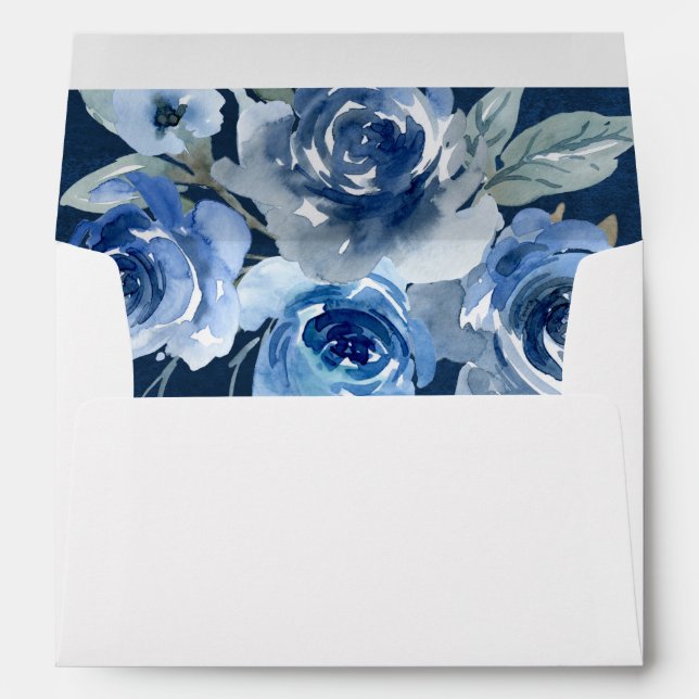 Navy blue floral watercolor envelopes 5x7 card (Back (Bottom))