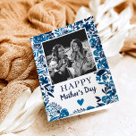 Navy blue Floral watercolor poem photo Mother day Card<br><div class="desc">Soft retro floral watercolor photo Mother's day card with hand painted navy bluewatercolor  botanical flowers leaves. Add your photo and poem</div>