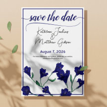 Navy Blue Floral Watercolor Wedding