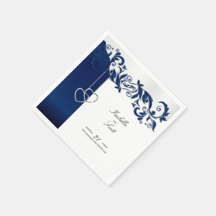Navy Blue Floral Wedding Design Napkin