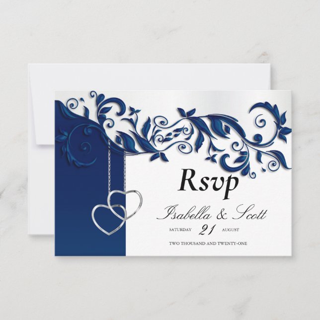 Navy Blue Floral Wedding Design -  RSVP Card (Front)