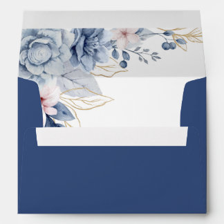 Navy Blue Floral Wedding Envelope
