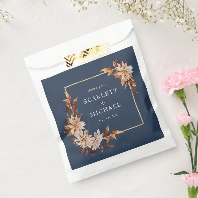 Navy Blue Floral Wedding Favour Bag (Navy Blue Floral Wedding Favor Bag by Painted Paperie
)