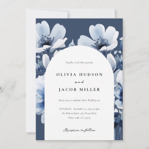Navy Blue Floral Wedding Invitation