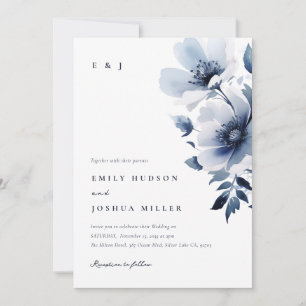 Navy Blue Floral Wedding Invitation