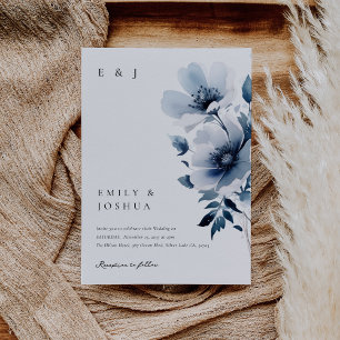 Navy Blue Floral Wedding Invitation