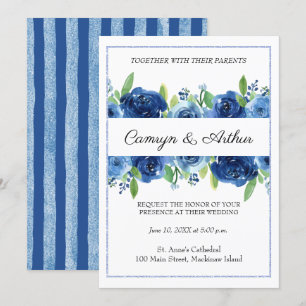 Navy Blue Floral Wedding Invitation