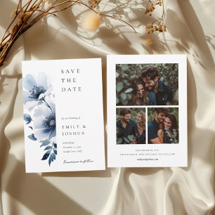Navy Blue Floral Wedding Photo Save The Date
