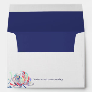 Navy Blue Floral Wedding Pre Addressed Envelope