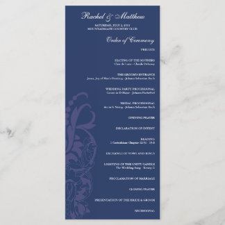 Navy Blue Floral Wedding Program