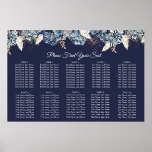 Navy Blue Floral Wedding Seating Chart