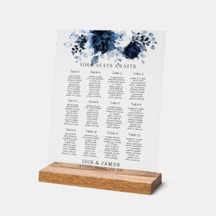 Navy Blue Floral Wedding Seating Chart