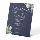 Navy Blue Floral Wedding Signature Drinks