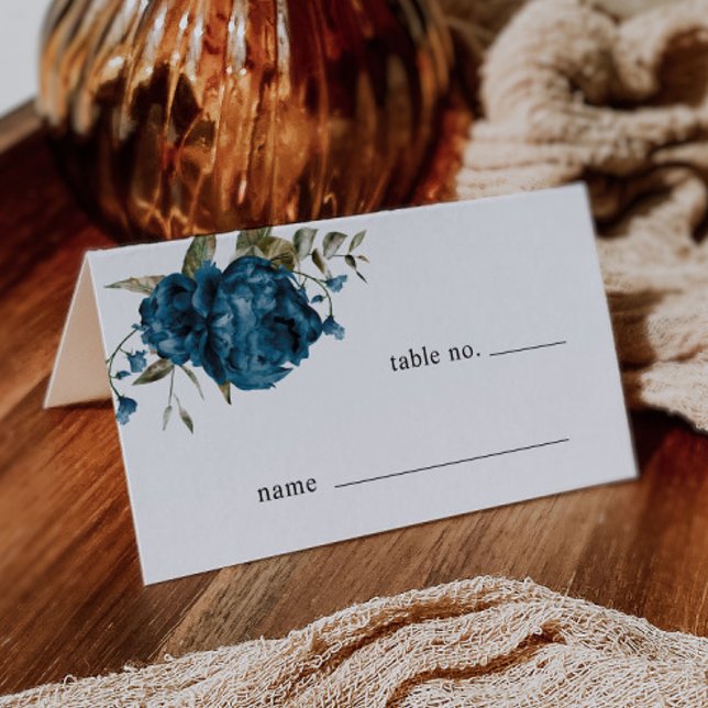 Navy Blue Floral Wedding Table Number Place Card (Creator Uploaded)