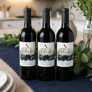 Navy Blue Floral White Pumpkin Wine Labels