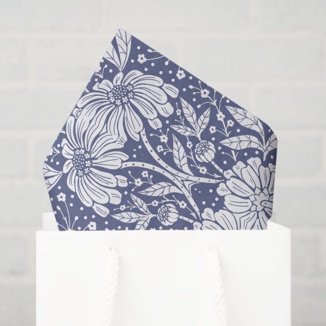 Navy Blue Floral William Morris Style Tissue Paper (Gift Bag)