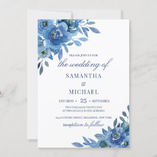 Navy blue floral winter romantic wedding invitation