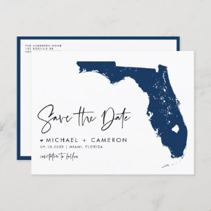 Navy Blue Florida State Map QR Code Save the Date Announcement Postcard