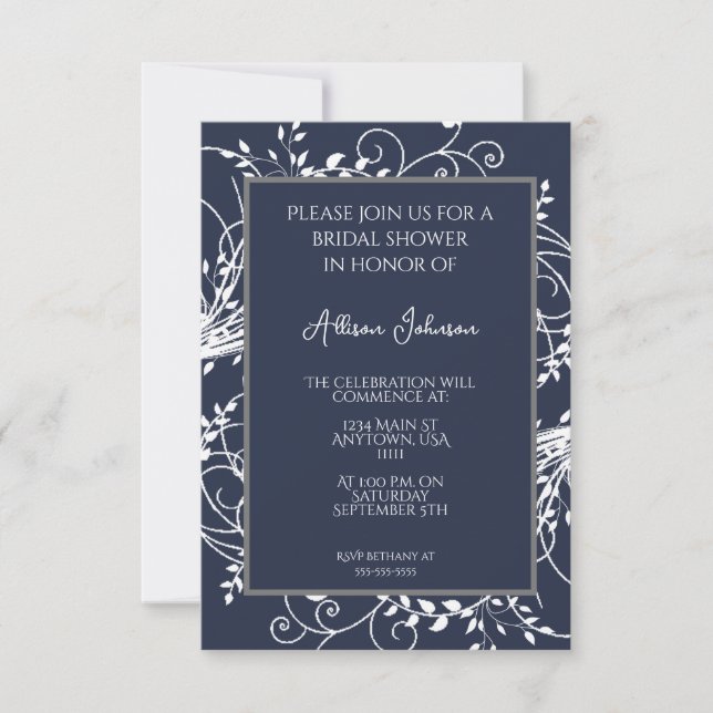 Navy Blue Flourish Bridal Shower Invitation (Front)