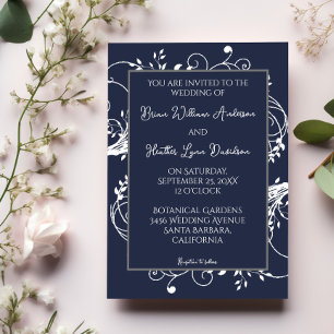 Navy Blue Flourish Wedding Invitation