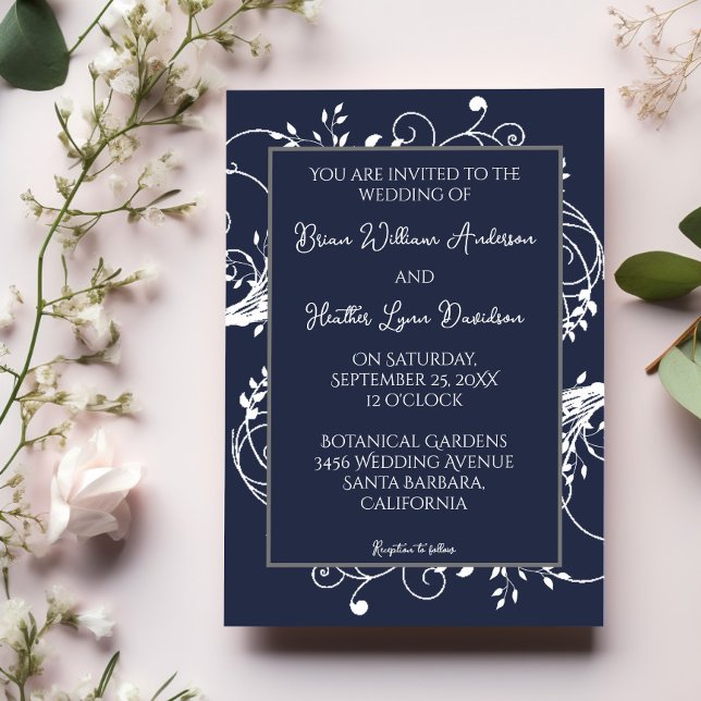 Navy Blue Flourish Wedding Invitation (Navy Blue Flourish Wedding Invitation)