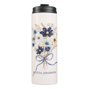 Navy Blue Flower Bouquet Personalized Floral Thermal Tumbler