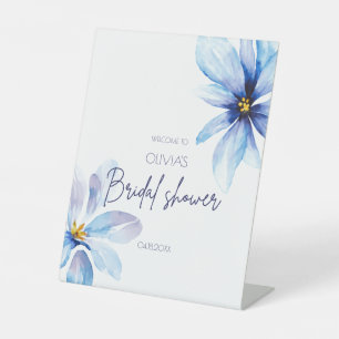 Navy blue Flower Minimalist Bridal Shower Welcome Pedestal Sign
