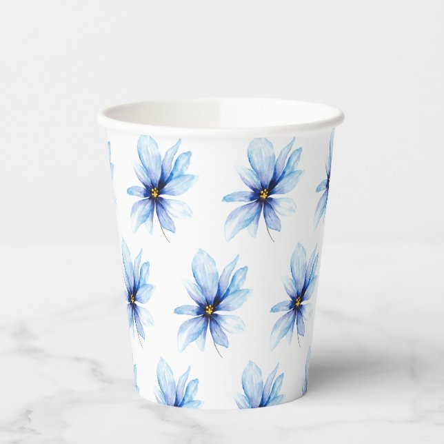 Navy blue Flower Minimalist elegant Bridal Shower Paper Cups (Left)