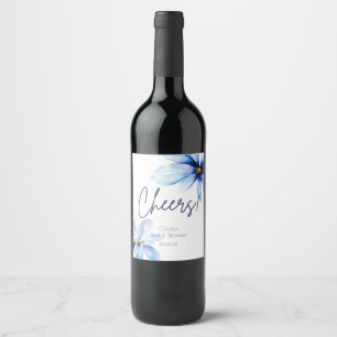 Navy blue Flower Minimalist elegant Bridal Shower Wine Label