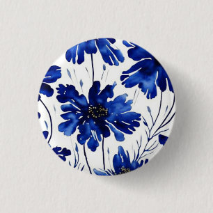 Navy blue flower pattern 1 inch round button