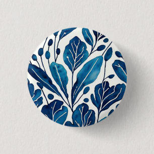 Navy blue flower pattern 1 inch round button