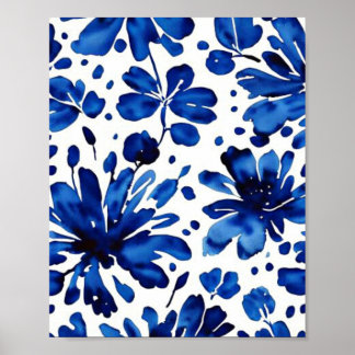 Navy blue flower pattern poster