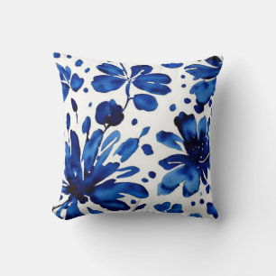Navy blue flower pattern throw pillow