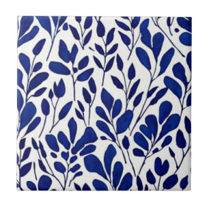 Navy blue flower pattern tile